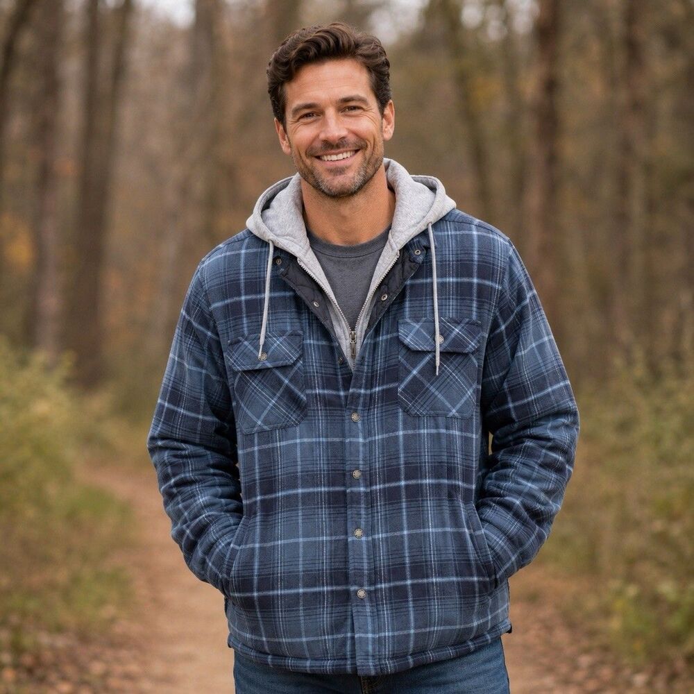 Redhead Bull Creek Men Hooded Flannel Shirt Jacket XLT Dark Slate Plaid NWT
